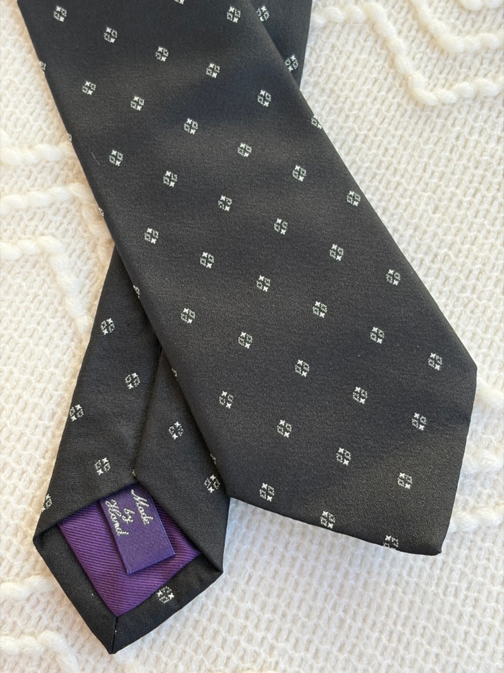 Ralph Lauren Purple Label 100% Silk Handmade Black White Men's Tie EUC